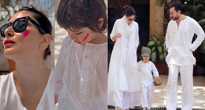 Kareena Kapoor, Saif Ali Khan and Taimur Ali celebrated holi in coordinated  outfits, trio slays in all-white