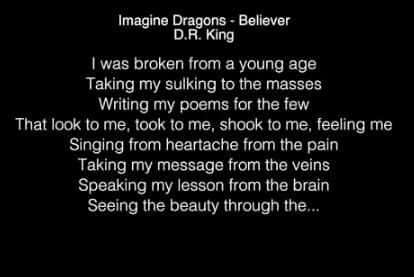 Believer song lyrics by Imagine Dragons